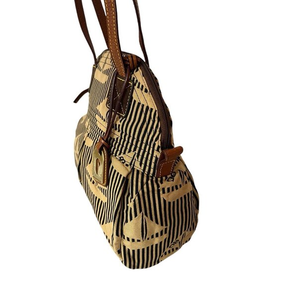 Dooney & Bourke Striped Sailboat Black Brown Tote Leather Straps Vintage - Picture 7 of 16